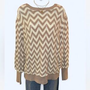 Chevron Patterned Beige Sweater